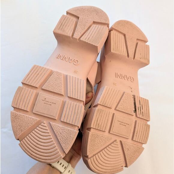 Ganni Pink Recycled Rubber Logo Open Round Toe Strap Sandals, size EU39/US9 - Picture 7 of 8